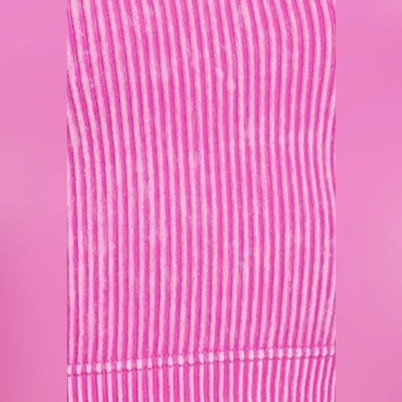 Zenana Neon Moon Hot Pink Acid Wash Ribbed Knit Round Neck Cropped Tank Crop Top - Picture 3 of 3